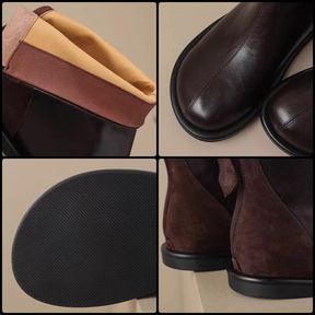 Spliced Round Toe Soft Leather Soft Sole Versatile Martin Shoes