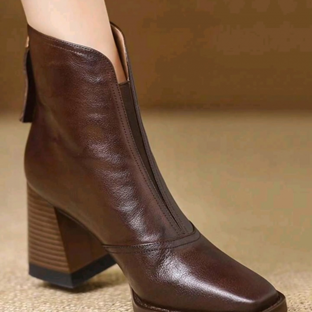 Retro Pointed Toe Chunky Heel Ankle Boots