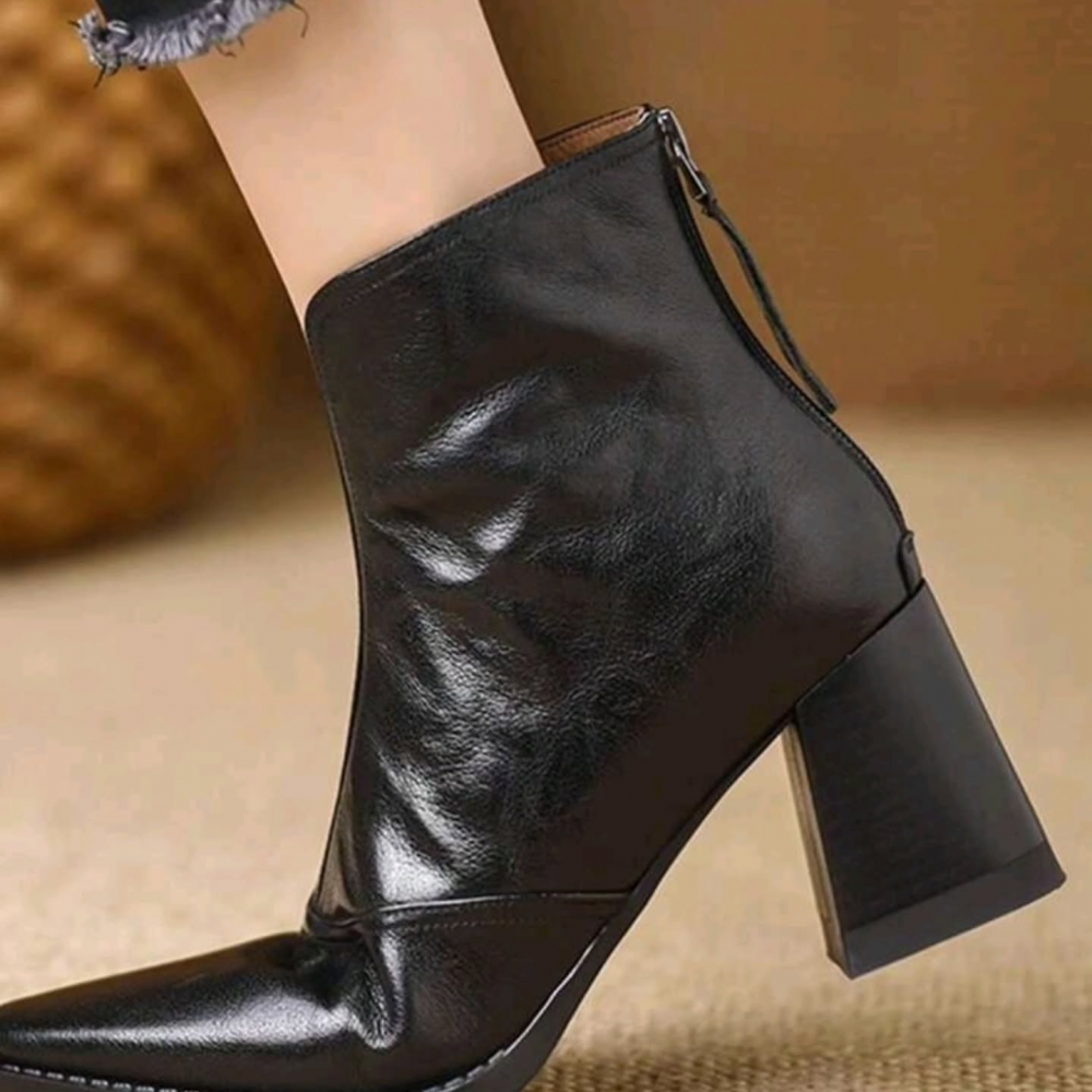 Retro Pointed Toe Chunky Heel Ankle Boots