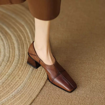 Soft Leather Fashion Retro Square Toe Thick Heel Deep-cut Shoes
