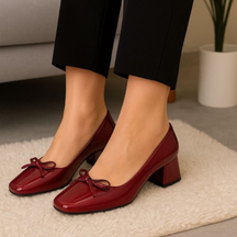 Bow Square Toe Chunky Heel Shoes