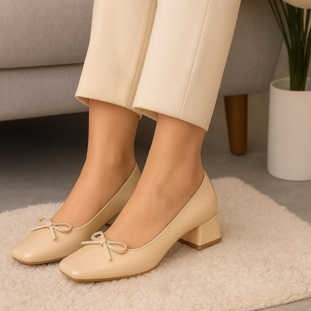Bow Square Toe Chunky Heel Shoes