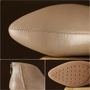 Soft Leather Ankle Boots With Pointed Toe and Low Thick Heel