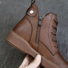Vintage Round-toe Leather Ankle Boots