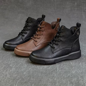 Vintage Round-toe Leather Ankle Boots