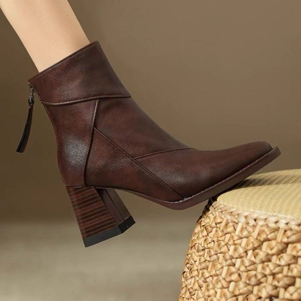 Retro Soft Leather Chunky Heel Ankle Boots