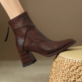 Retro Soft Leather Chunky Heel Ankle Boots