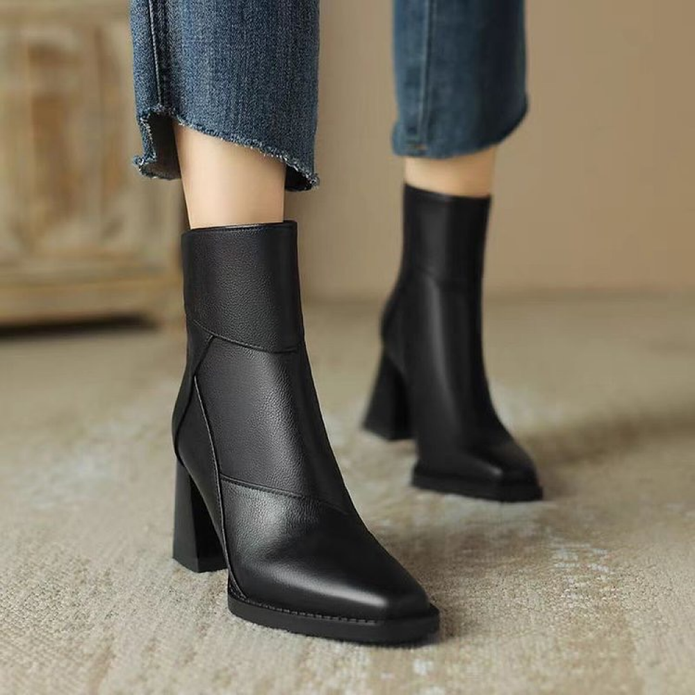 Retro Soft Leather Chunky Heel Ankle Boots
