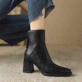 Retro Soft Leather Chunky Heel Ankle Boots