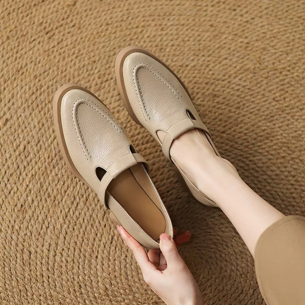 Genuine Leather All-match Thick-soled Chunky Heels