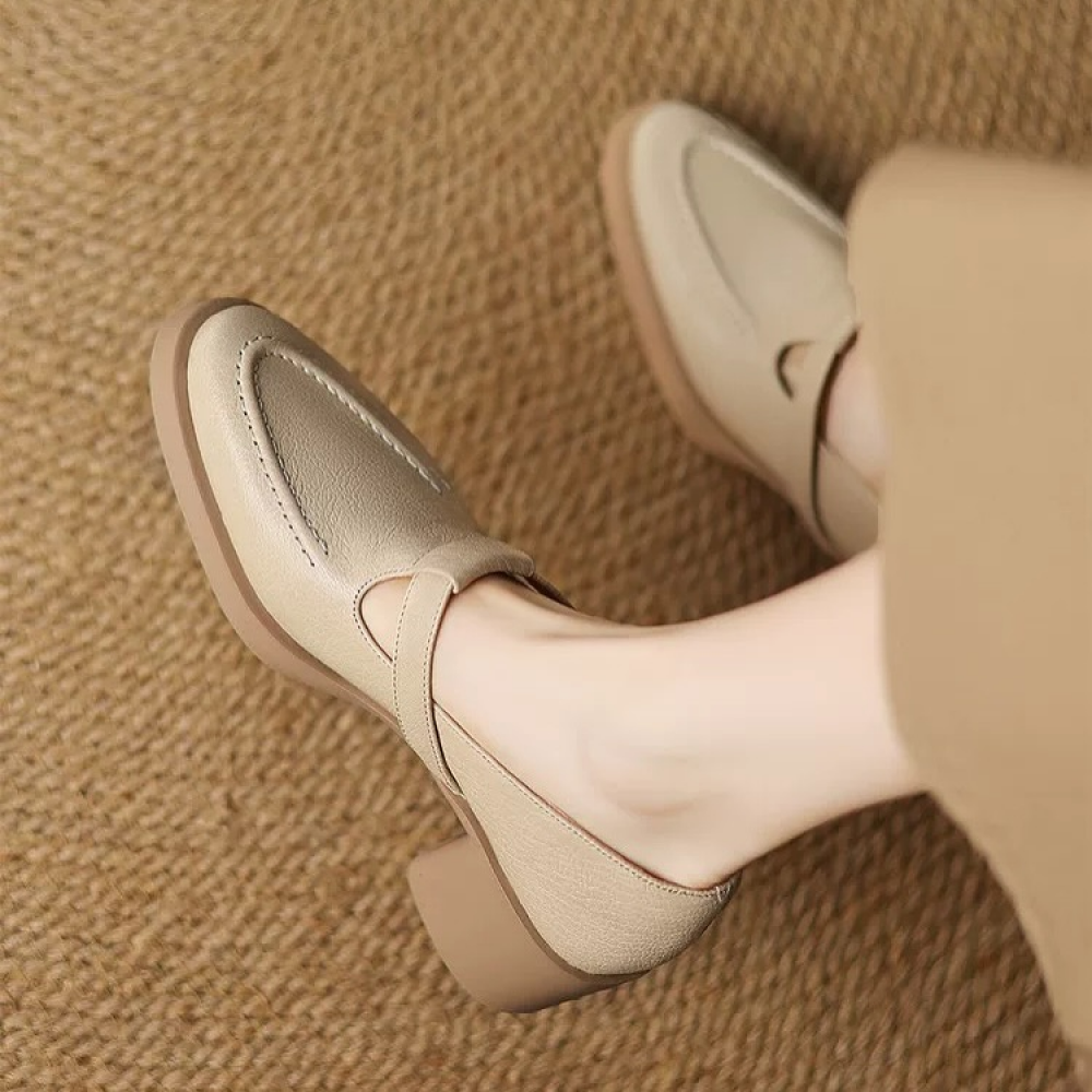 Genuine Leather All-match Thick-soled Chunky Heels