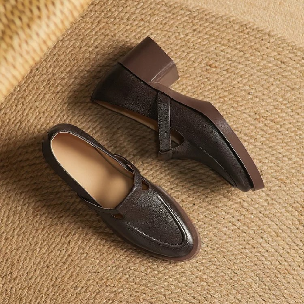 Genuine Leather All-match Thick-soled Chunky Heels