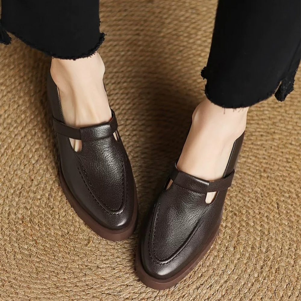 Genuine Leather All-match Thick-soled Chunky Heels