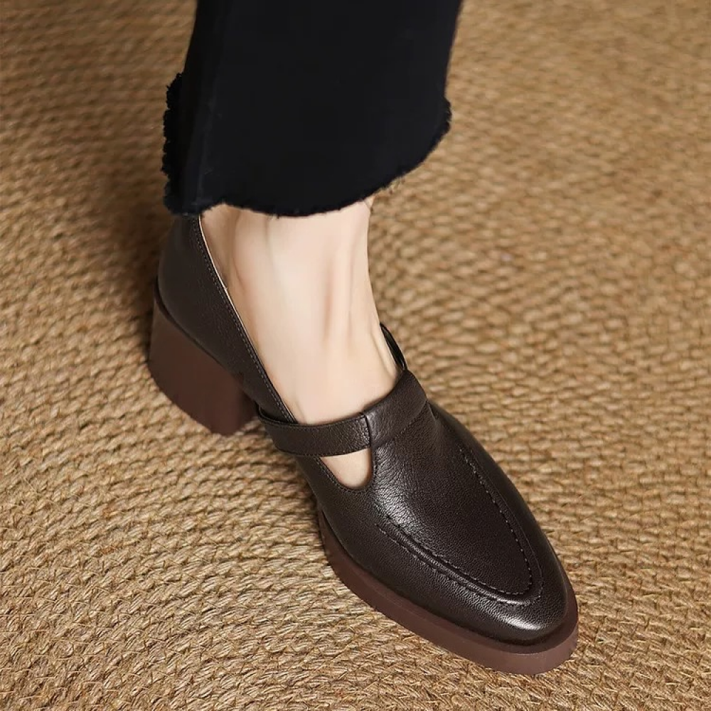 Genuine Leather All-match Thick-soled Chunky Heels