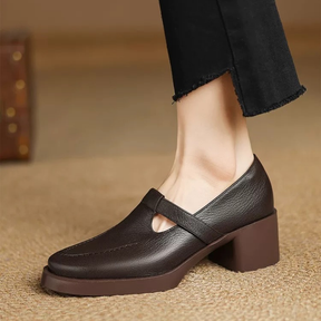 Genuine Leather All-match Thick-soled Chunky Heels