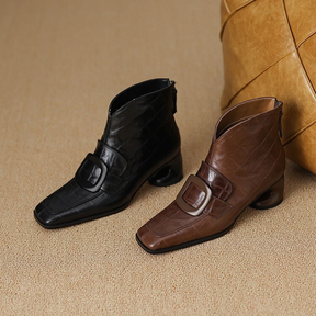 Ancient Square Buckle Mid-heeled Shoes