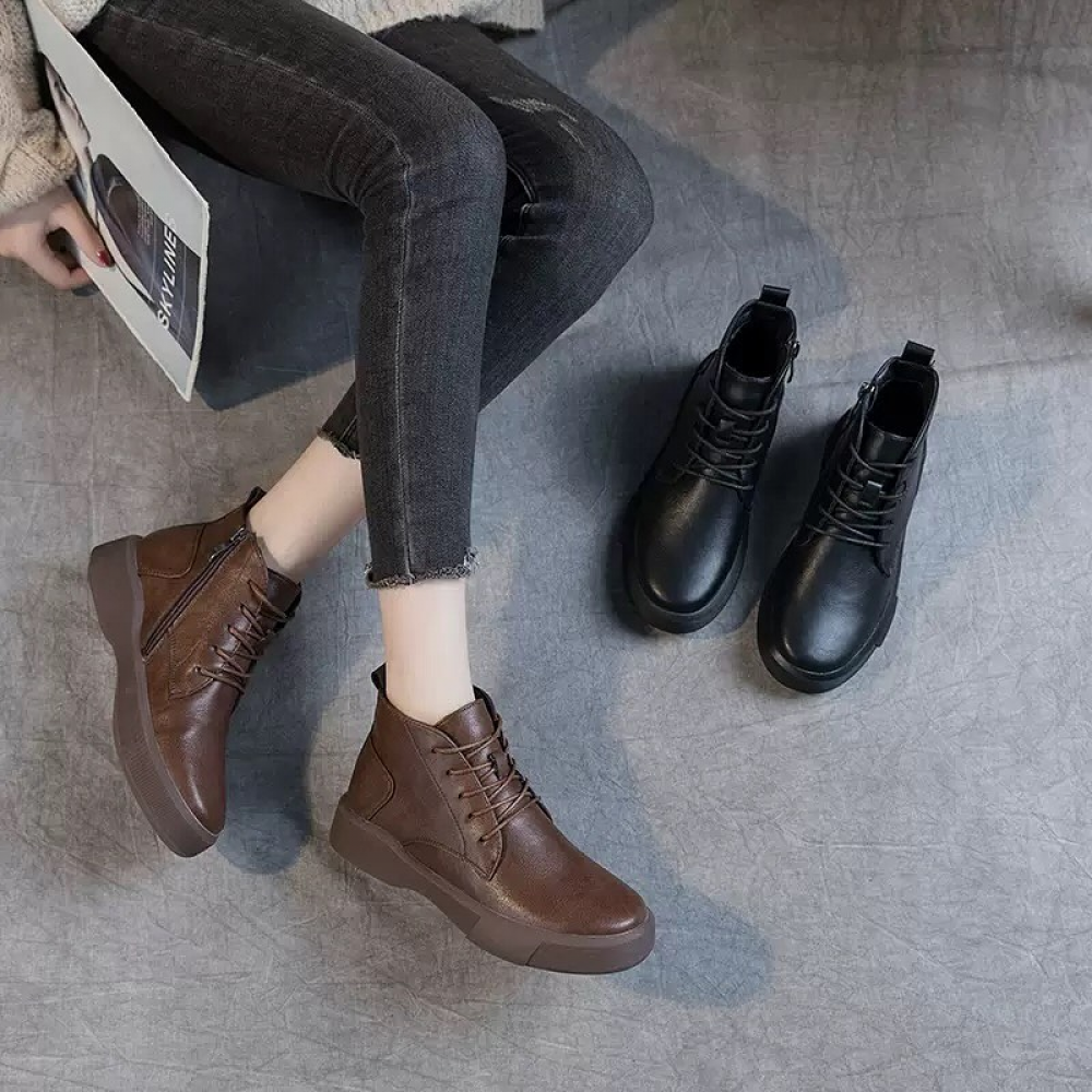 Retro Round Toe Casual Breathable Low Boots