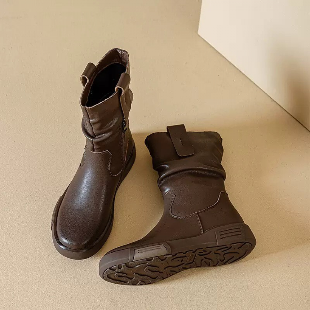 New Genuine Leather Mid-calf Martin Boots