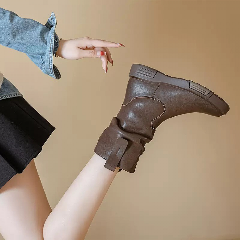 New Genuine Leather Mid-calf Martin Boots