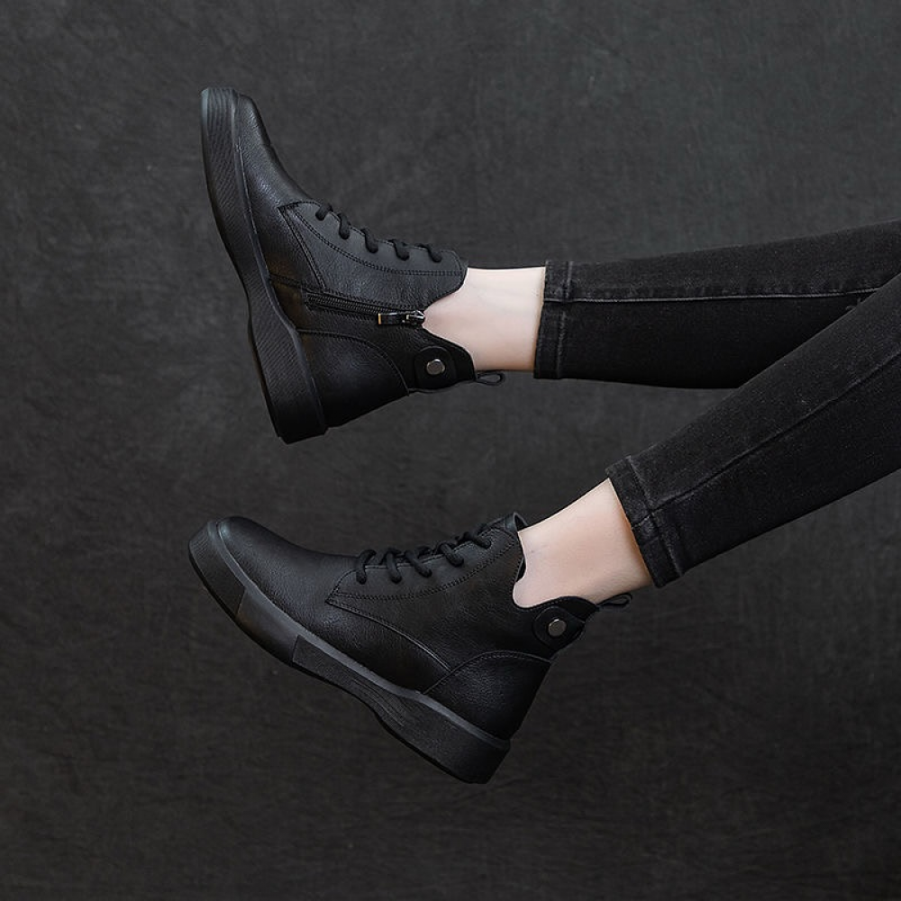 Genuine Leather Thick-soled Retro Casual Ankle Boots