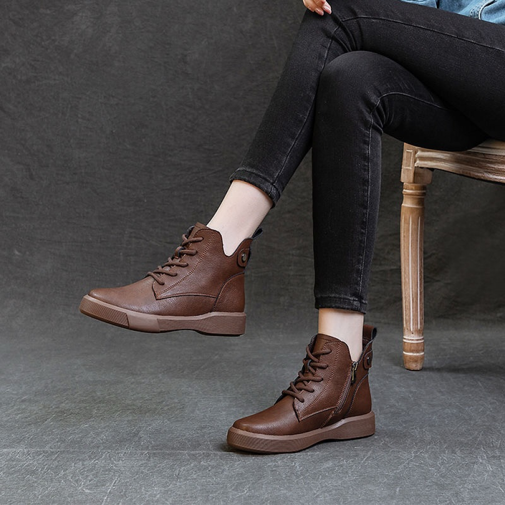 Genuine Leather Thick-soled Retro Casual Ankle Boots
