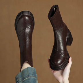 Retro Round Toe Thick Heel Versatile Short Boots
