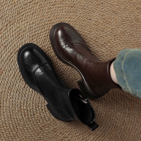 Retro Round Toe Thick Heel Versatile Short Boots