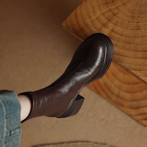 Retro Round Toe Thick Heel Versatile Short Boots