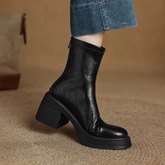 Retro Round Toe Thick Heel Versatile Short Boots