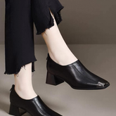 Square Toe Chunky Heel Soft Leather Casual High Heels