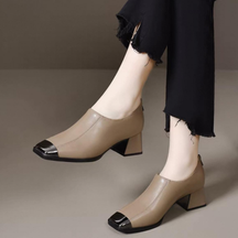 Square Toe Chunky Heel Soft Leather Casual High Heels