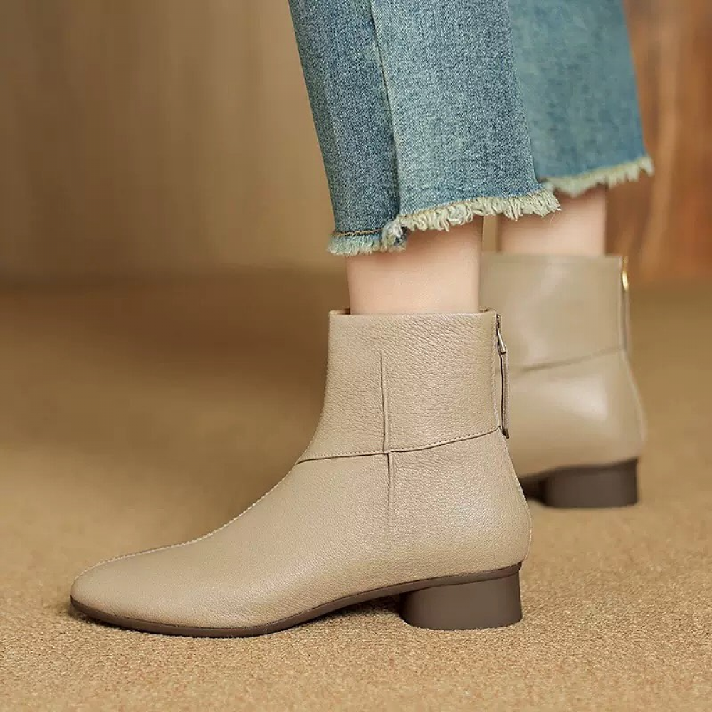 Simple Soft Leather Versatile Ankle Boots