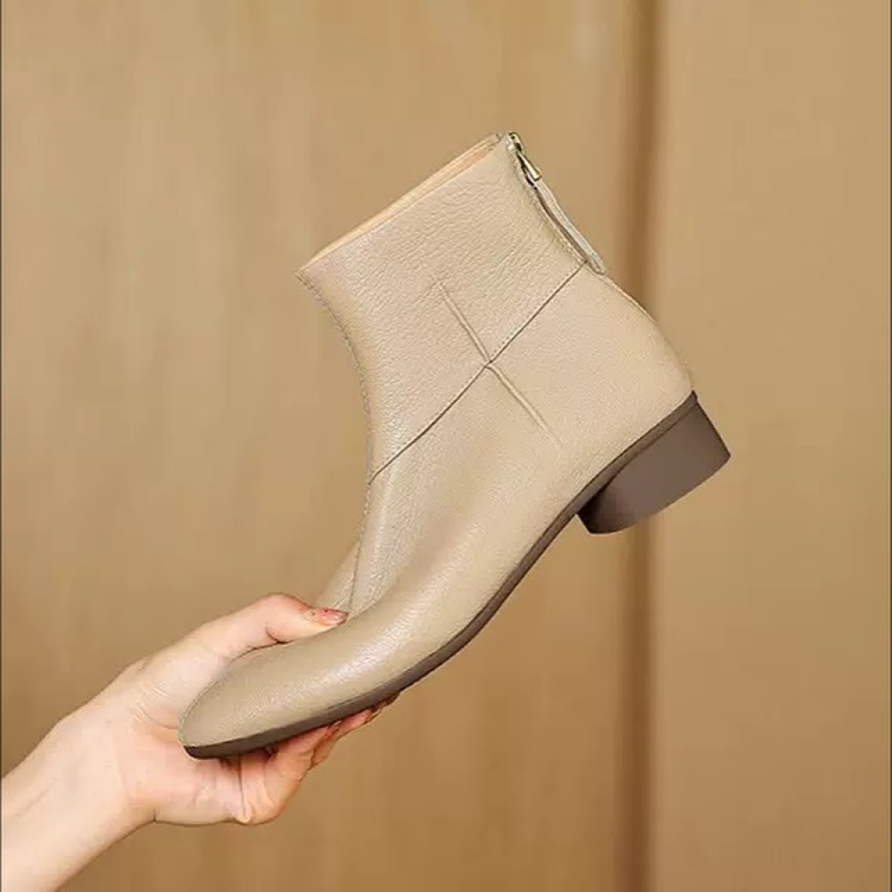 Simple Soft Leather Versatile Ankle Boots
