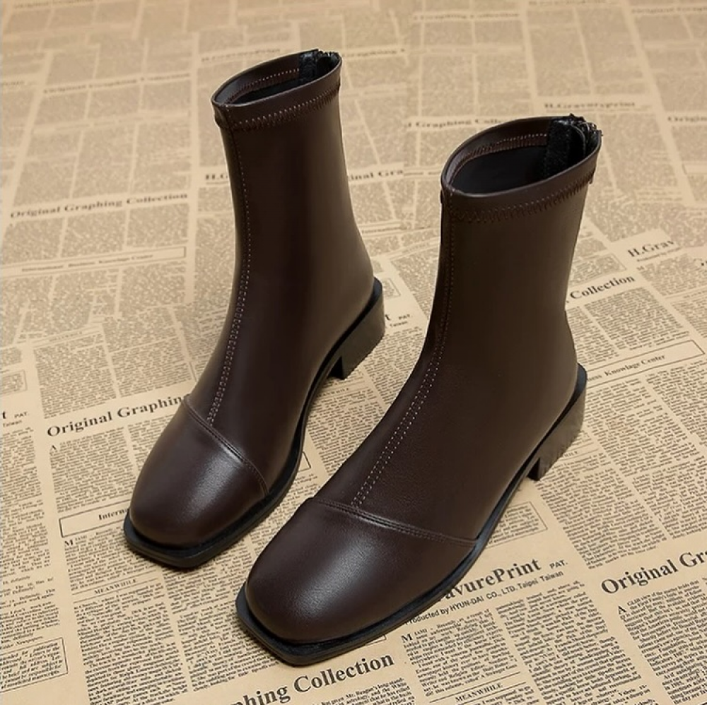 Square Toe Low-heeled Martin Boots