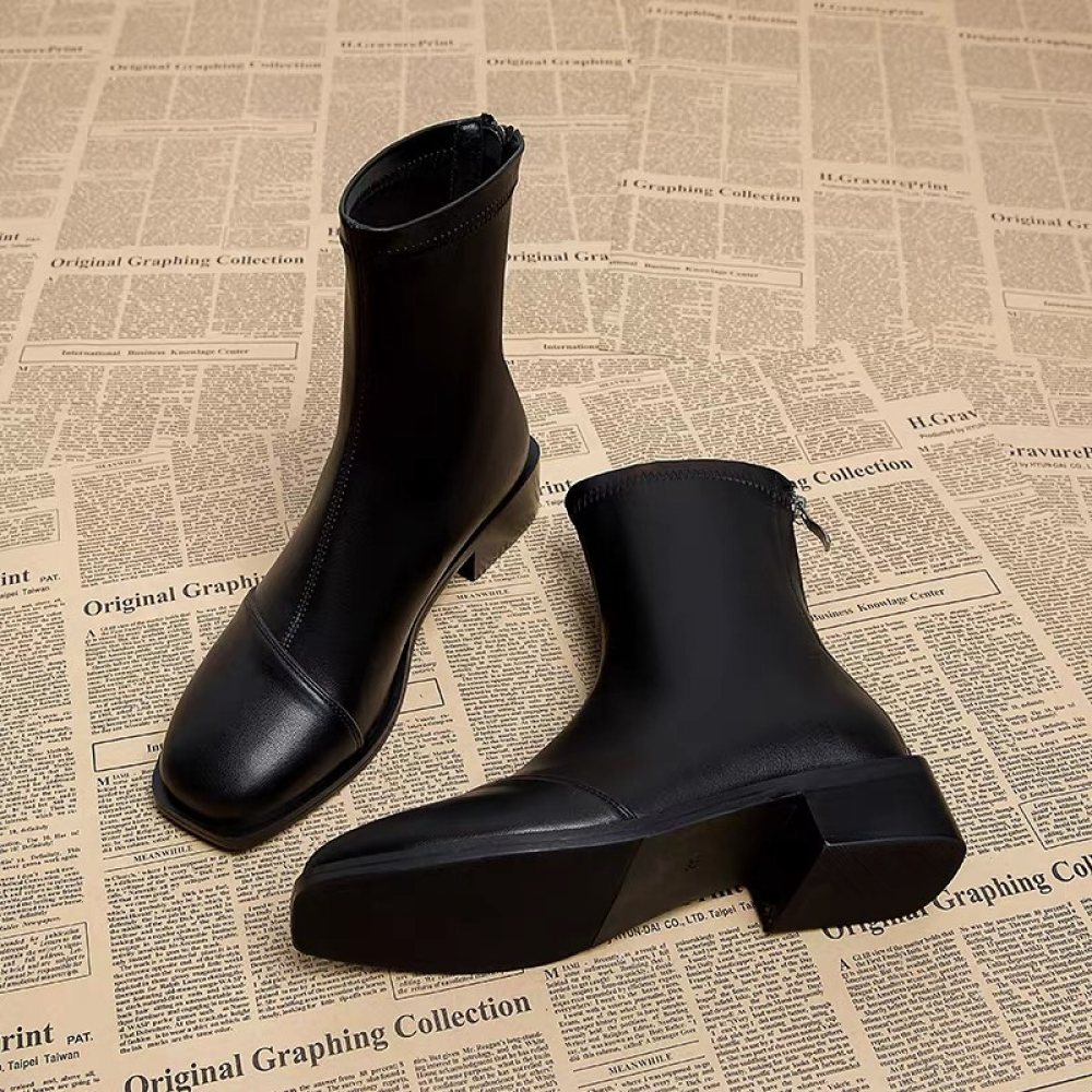 Square Toe Low-heeled Martin Boots