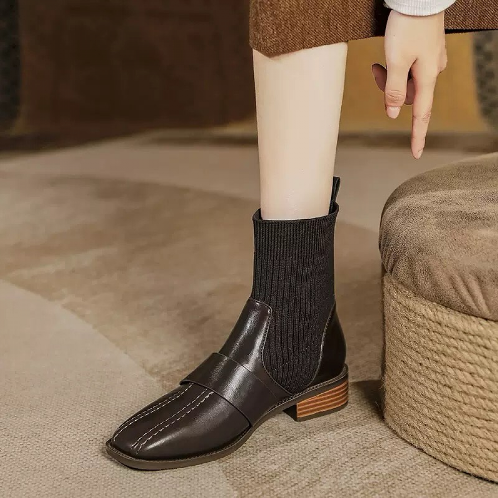 Knitted Chunky Heel Ankle Boots