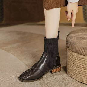 Knitted Chunky Heel Ankle Boots