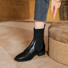 Knitted Chunky Heel Ankle Boots