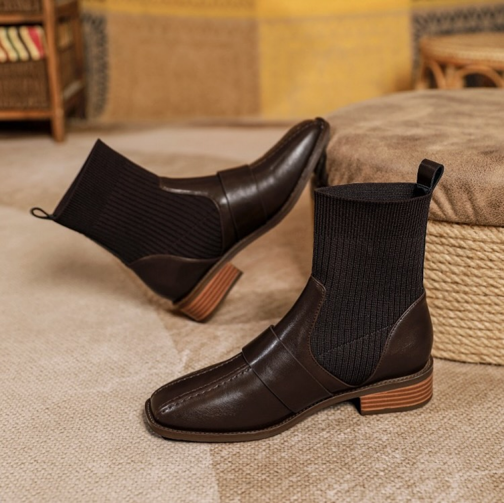 Knitted Chunky Heel Ankle Boots