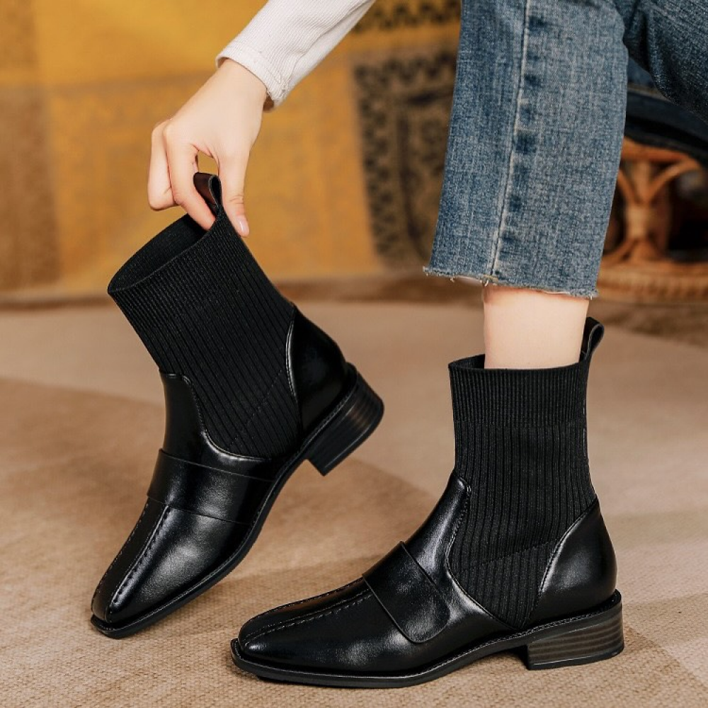 Knitted Chunky Heel Ankle Boots