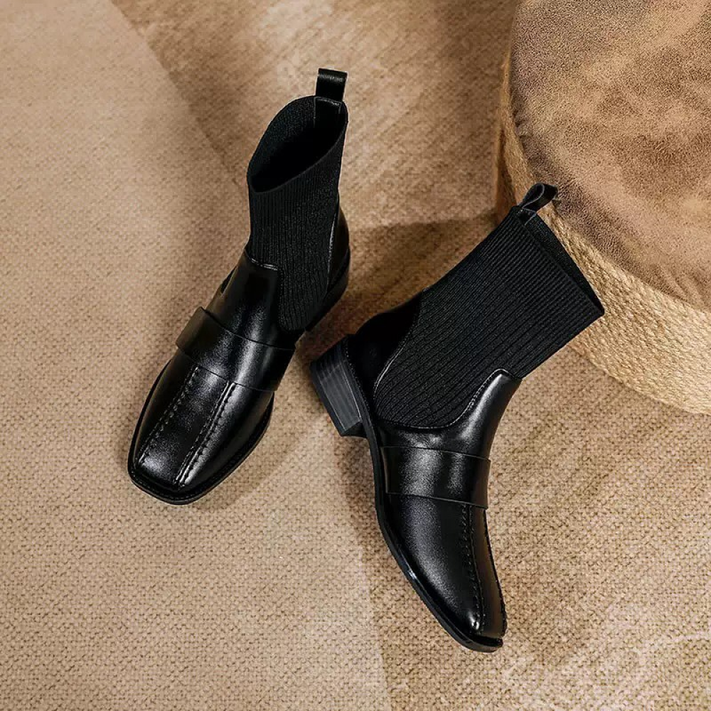 Knitted Chunky Heel Ankle Boots