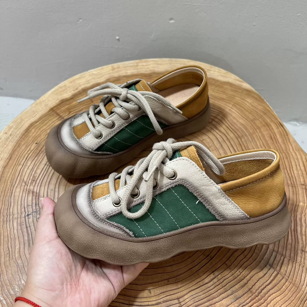 Spliced Genuine Leather Casual Shoes