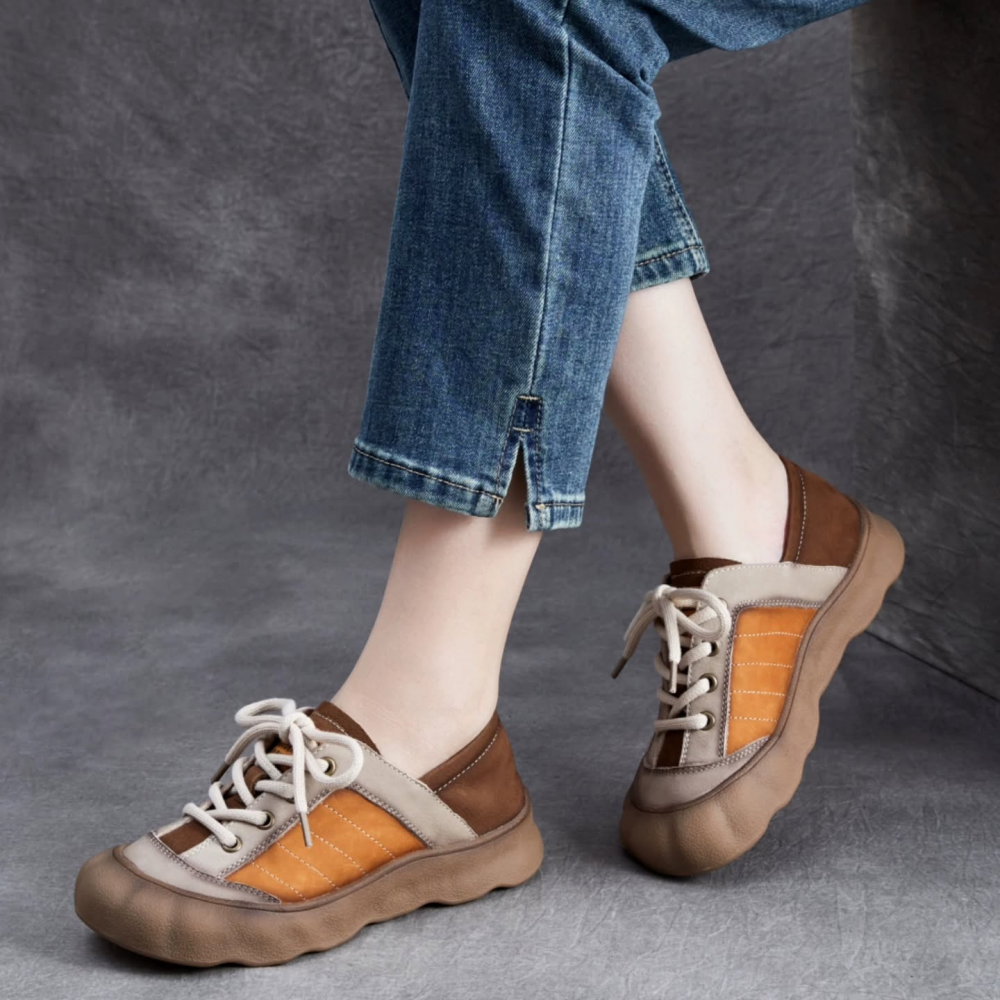 Spliced Genuine Leather Casual Shoes