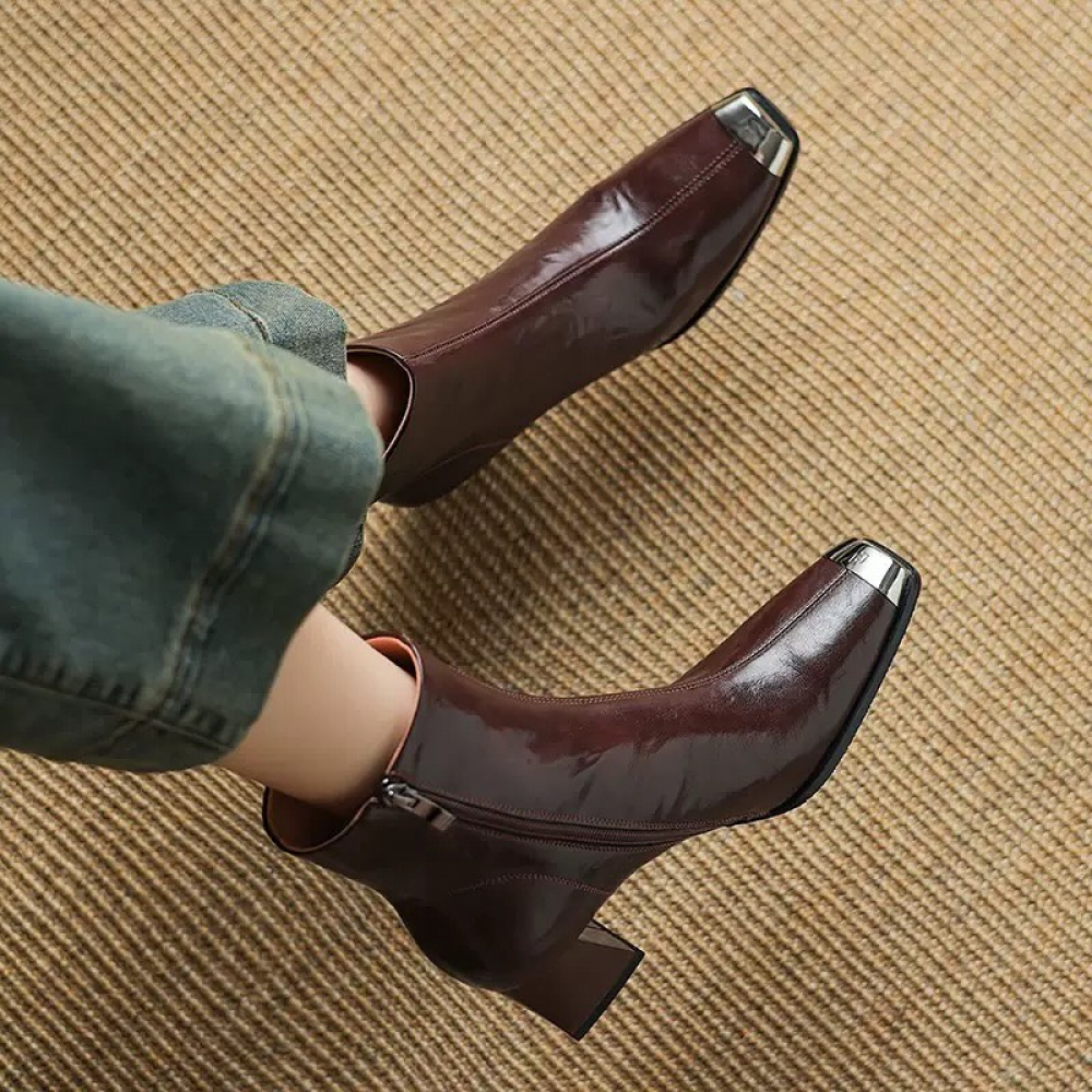 Metal Square Toe Fashionable Ankle Boots