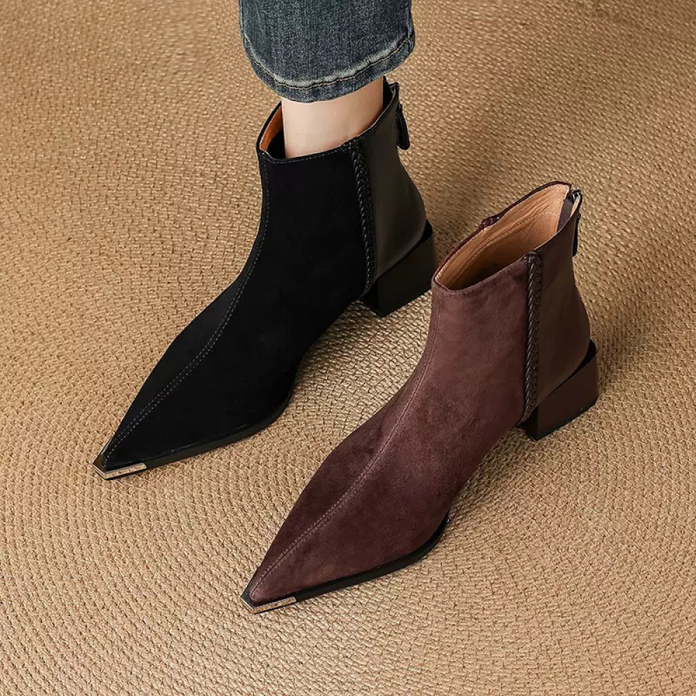 Pointed Toe Chunky Heel Fashionable Retro Ankle Boots