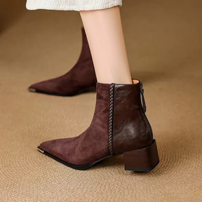 Pointed Toe Chunky Heel Fashionable Retro Ankle Boots