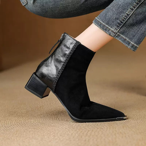 Pointed Toe Chunky Heel Fashionable Retro Ankle Boots