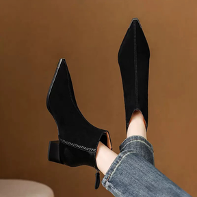 Pointed Toe Chunky Heel Fashionable Retro Ankle Boots