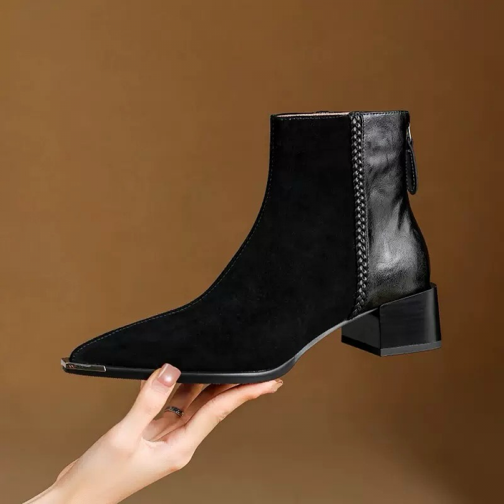 Pointed Toe Chunky Heel Fashionable Retro Ankle Boots