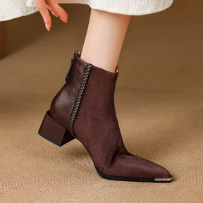 Pointed Toe Chunky Heel Fashionable Retro Ankle Boots